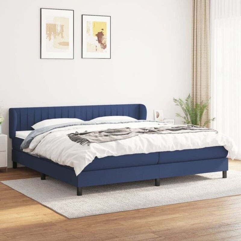 Vidaxl Boxspringbett mit Matratze in Blau und Weiß aus Stoff, Modernes Design, B/T/H: 200 x 200 x 78 cm - Bild 1