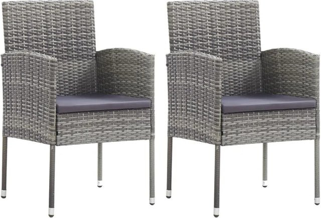 Furnicato Gartenstuhl-Set aus Polyrattan mit Kissen in Dunkelgrau, 2 Stück - Bild 1