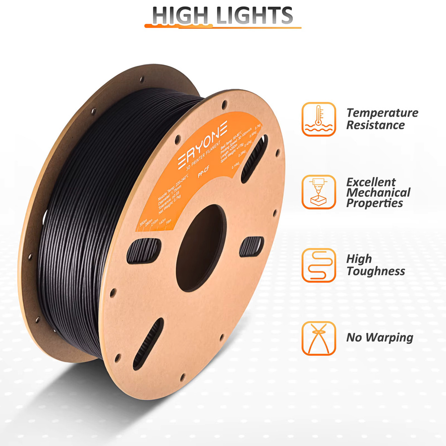 Eryone PP-Kohlefaser Filament Schwarz für FDM 3D-Druck, 0,9 kg - Bild 2
