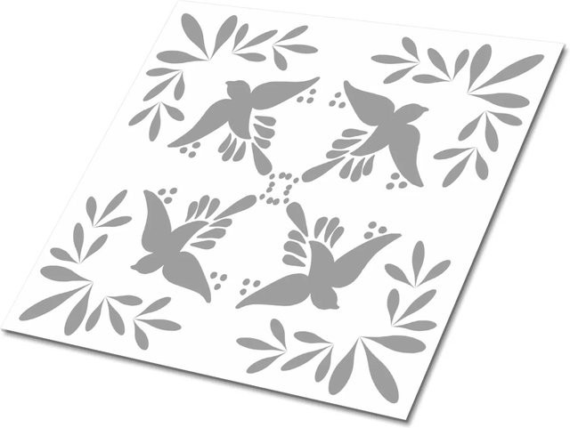 Tulup Selbstklebende PVC Bodenfliesen Set mit floralem Design in Grau und Mehrfarbig, 9er Set, B/T: 30 x 30 cm - Bild 1
