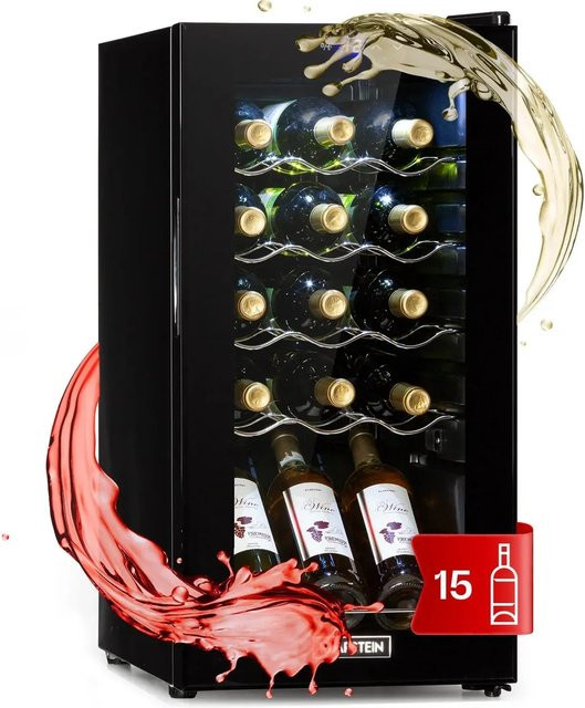 Klarstein Shiraz 15 Slim Uno Weinkühlschrank Schwarz mit Glasfront und Touch-Bedienfeld, 44 l, 5-18°C - Bild 1