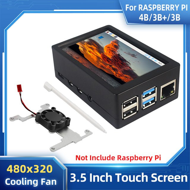 Raspberry Pi 3.5 Zoll LCD-TFT-Touchscreen Display mit Lüfter und Gehäuse für Raspberry Pi 4 Modell B, 3B+ oder 3B in Schwarz - Bild 1