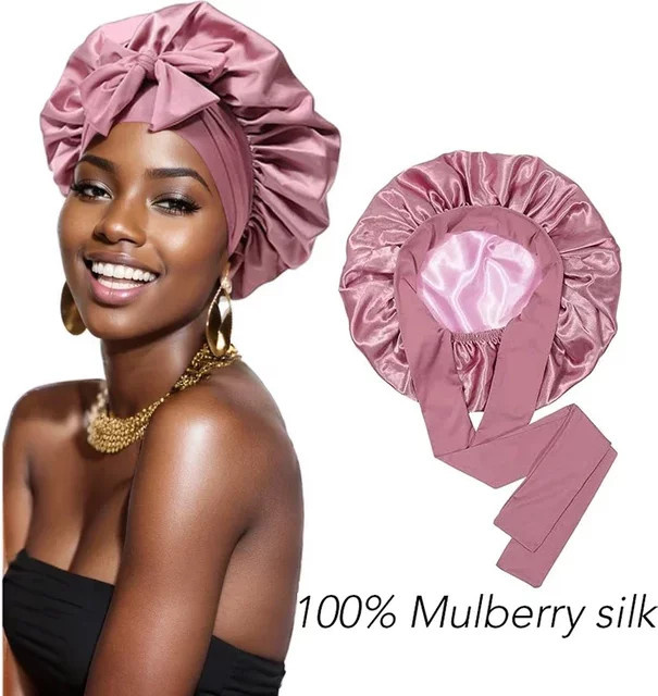 Schlafhaube aus 100 % Maulbeerseide, Damen, für lockiges Haar - Bild 1