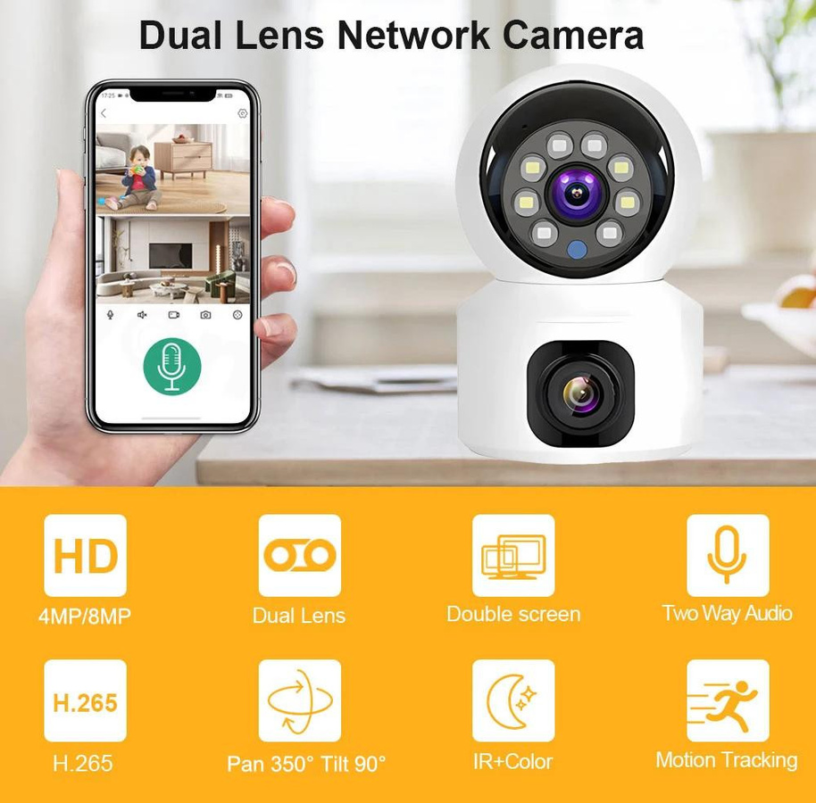 Vstarcam Mini 4G Kamera mit Dual-Objektiv und Nachtsicht, 8MP kabellose Indoor Baby Monitor mit AI Menschlicher Erkennung, Weiß - Bild 2