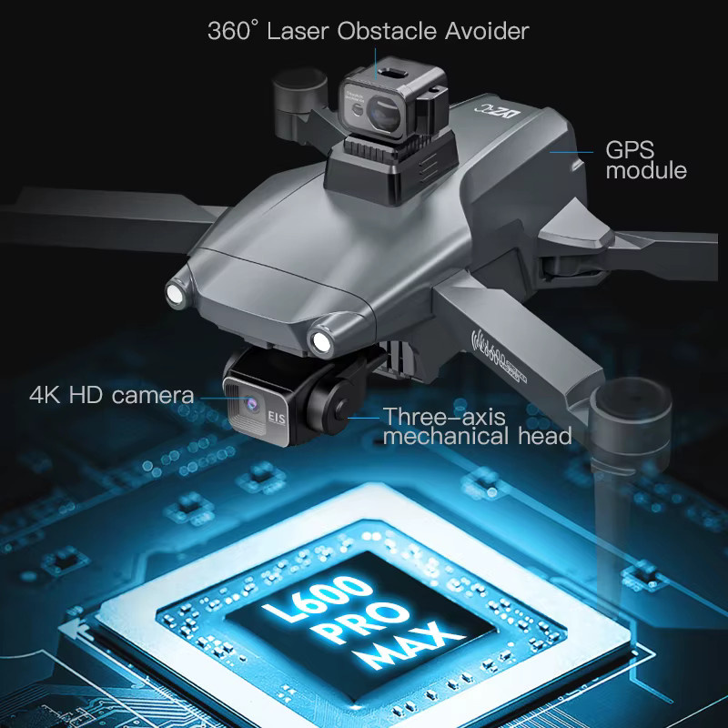 WDSZKMYF L600 PRO MAX/PRO GPS-Drohne in Grau mit 4K HD-Kamera, 3-Achsen-Gimbal und 5G FPV sowie Hindernisvermeidung - Bild 2