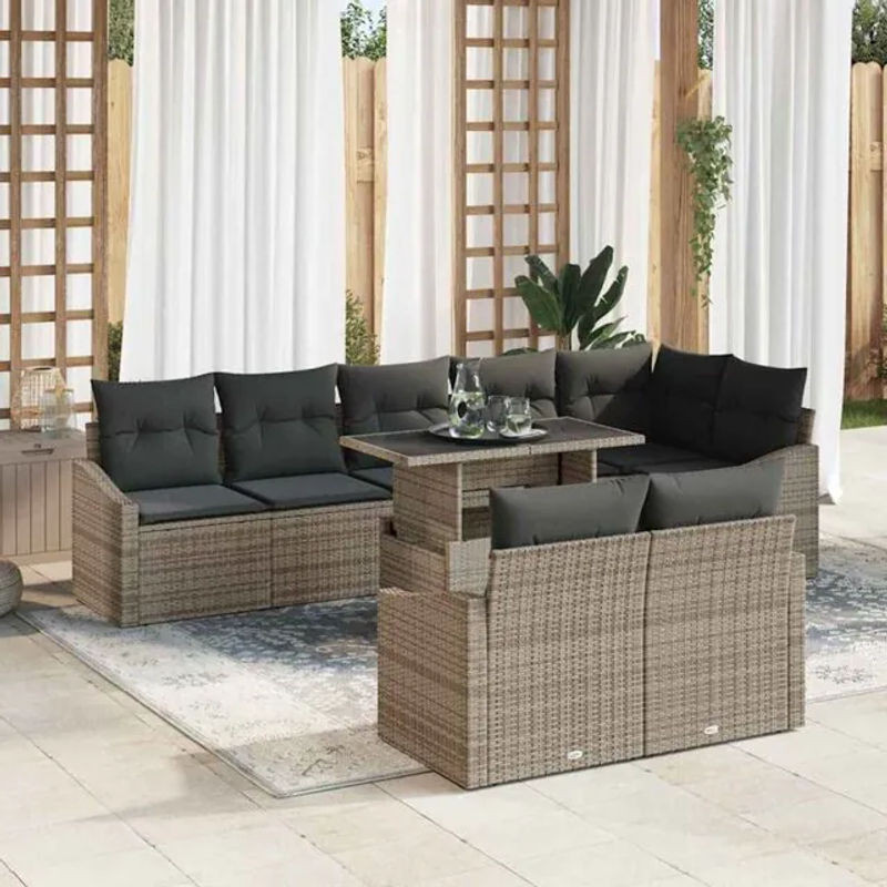 Vidaxl Garten-Sofa-Set mit 9 Kissen in Grau, B/T/H: 100 x 55 x 73 cm - Bild 1