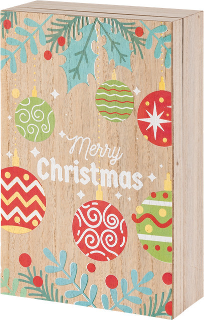 LIVARNO HOME Adventskalender aus Holz für Weihnachten in Braun und Rot, B/T/H: 30,0 x 19,5 x 7,7 cm - Bild 1