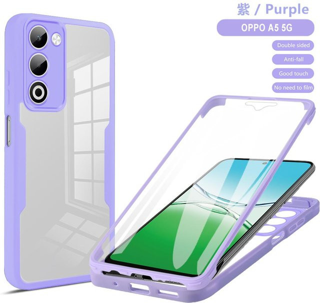 Stoßfeste 360 Grad Handyhülle mit integriertem Displayschutz für OPPO A5 5G in Transparent oder Purple - Bild 1