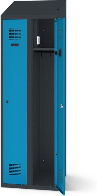 rotstahl Kleiderspind mit Ladefunktion und 2 Türen in Blau mit anthrazitgrauem Korpus, B: 80 cm, H: 200 cm - Bild 1