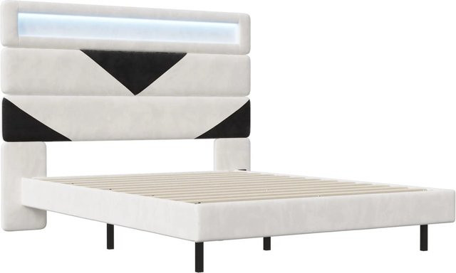 PXloue Polsterbett mit LED-Unterbettbeleuchtung und USB-Ladefunktion aus Samt, B/T/H: 160 x 200 x 126 cm - Bild 1