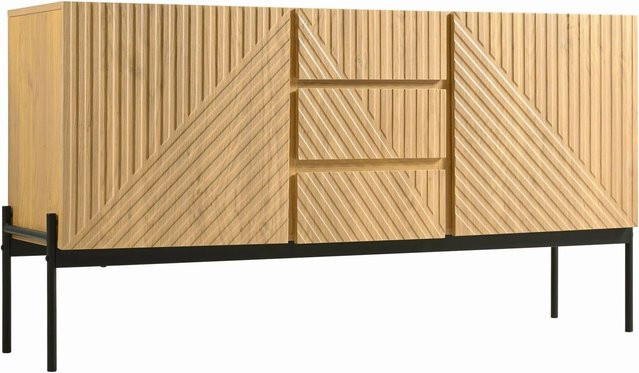 okwish Sideboard in Natur mit Türen und Schubladen sowie Metallbeinen, B/T/H: 140 x 40 x 75 cm - Bild 1