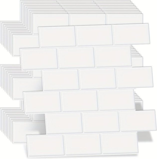 Selbstklebendes 3D U-Bahnfliesen-Wandtattoo von Mango Event in Weiß, geometrisches Design für Küche, Badezimmer und Esszimmer, B/H: 30,48 x 30,48 cm - Bild 1