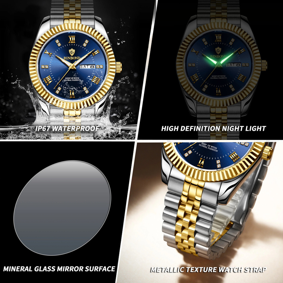 BINBOND Armbanduhr, Quarz, Edelstahl, Blau, Herren - Bild 4