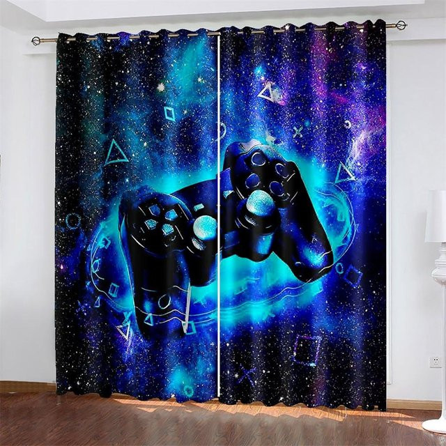 Yiran Furniture Retro Videospiel Controller Schattierende Fenstervorhänge 2er Set, Multicolor, Polyester, B/H: 100 x 130 cm - Bild 1