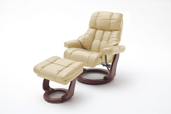 iNNoSeat by MCA CALGARY XXL Relaxer 180 mit Hocker aus Rindsleder in Creme und Walnuss