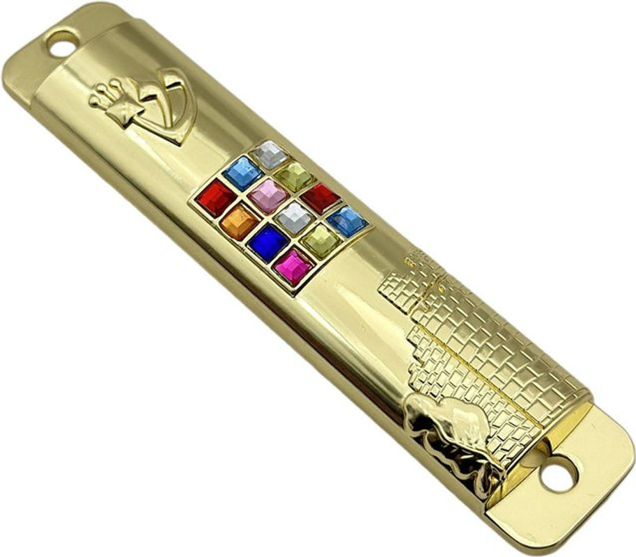 Homyl Mezuzah Wandkunst aus Metall in Gold, geometrisches Design, Rechteckig, Höhe: 10,6 cm - Bild 1