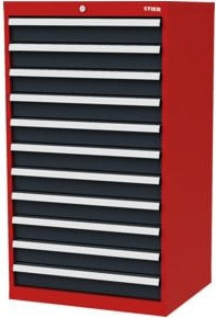 STIER Schubladenschrank mit 11 Schubladen, Farbe rot/anthrazitgrau, B/T/H: 70,0 x 57,5 x 122,0 cm - Bild 1