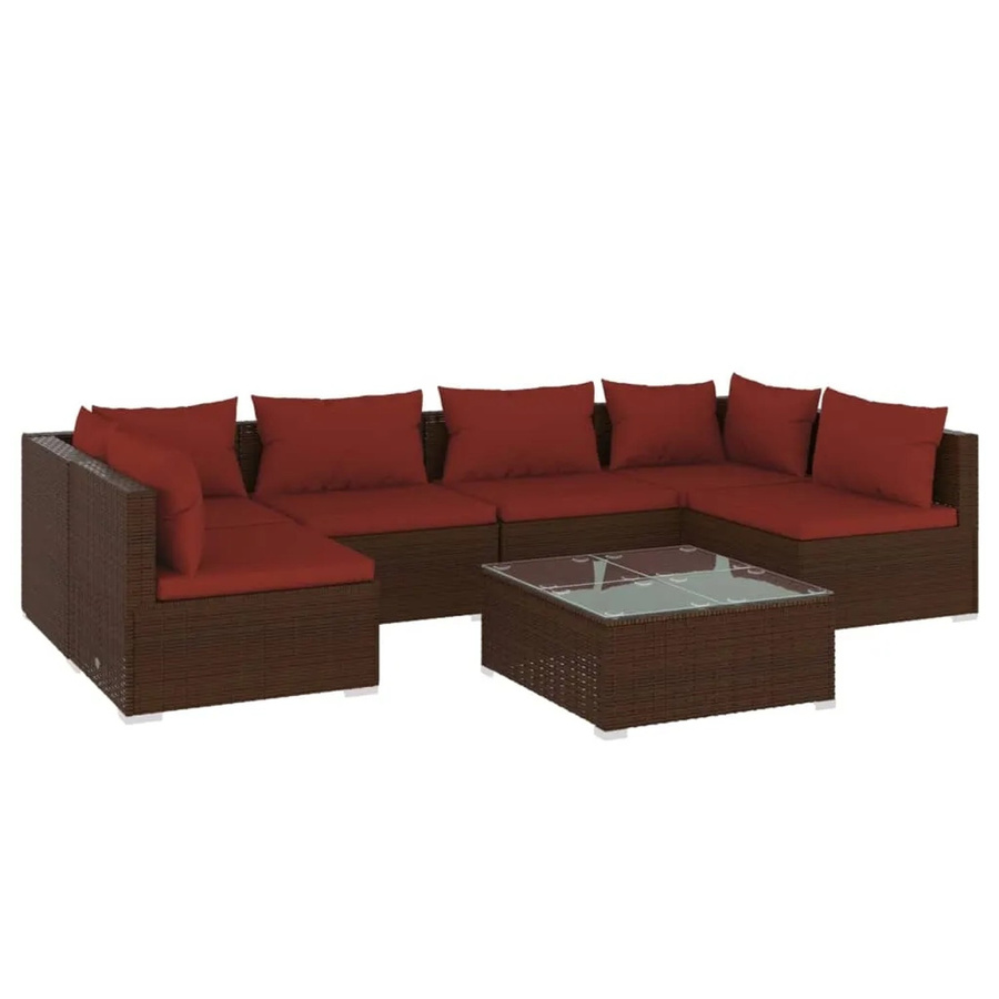 vidaXL 7-tlg. Garten-Lounge-Set aus Poly Rattan in Braun mit Kissen und Couchtisch - Bild 2