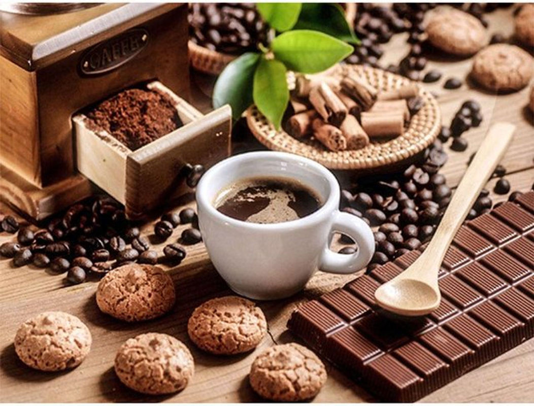 FIYO Rundes Diamantmalerei Set mit Kaffee und Dessert Motiv, Mehrfarbig, B: 30 cm, H: 20 cm - Bild 1