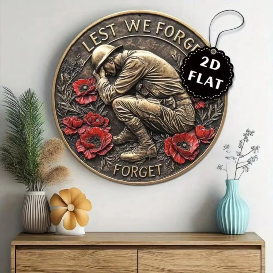 ANZAC Gedenktafel aus Metall von CIFBUY mit rotem Mohn und Lest We Forget Motiv in Rot - Bild 2
