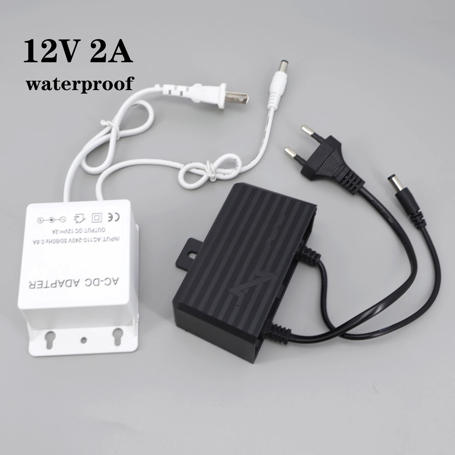 Wasserdichtes Mini DC 12V 2A Netzteil 24W Adapter in Schwarz für LED-Streifen und CCTV-Kameras mit 5,5 x 2,1 mm Anschluss - Bild 1