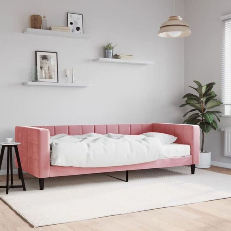 Modernes Polsterbett Vidaxl aus Samt und Metall in Rosa mit Matratze B/T: 90 x 200 cm - Bild 1