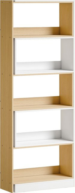 HOMCOM Eckregal drehbar und verlängerbar, L-förmiges Aufbewahrungsregal mit 5 Ebenen, modern, Eiche und Weiß, B/T/H: 60-111 x 24 x 164 cm - Bild 1