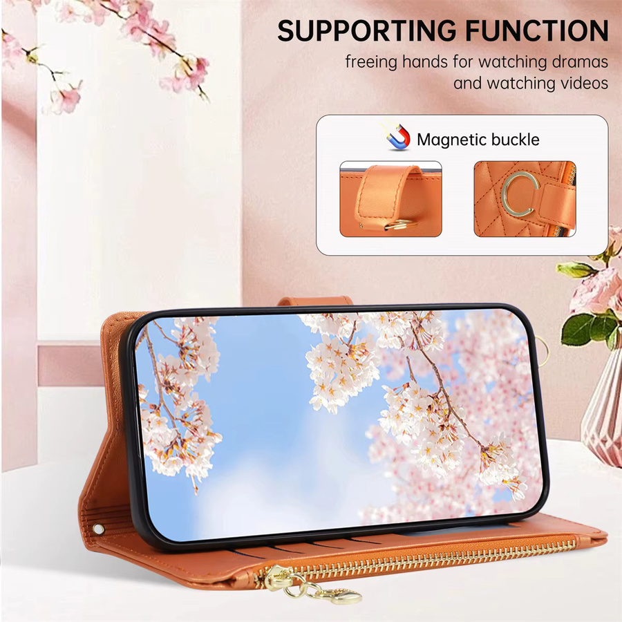 szHAIyu Crossbody-Lederhülle mit Kartenfächern und Handyhalterung für iPhone 17E 16E Air 17 16 15 Plus 14 13 12 11 Pro Max in Gold - Bild 2