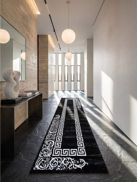 Kadima Design Teppich Kurzflor ASPEN in Schwarz mit geometrischem Mäander-Muster, B: 80 cm, L: 300 cm - Bild 1