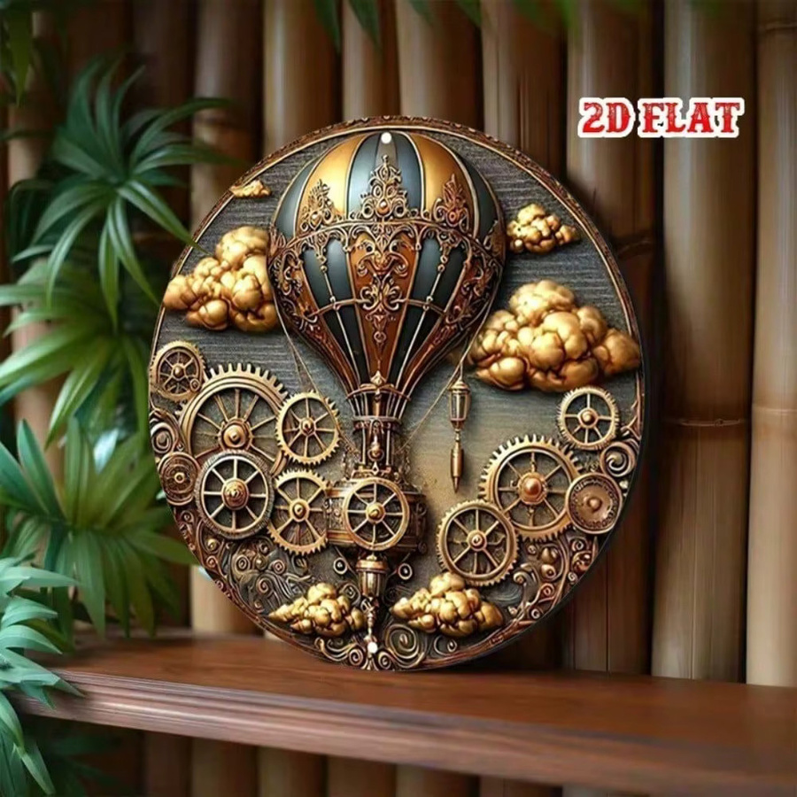GlamourSteam Vintage Heißluftballon Wandkunst aus Metall, rundes Steampunk-Dekor aus Aluminium, Durchmesser: 20 cm - Bild 3