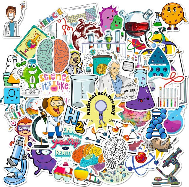 50 bunte Cartoon-Aufkleber für Autos mit Physik- und Chemie-Motiven - Bild 1