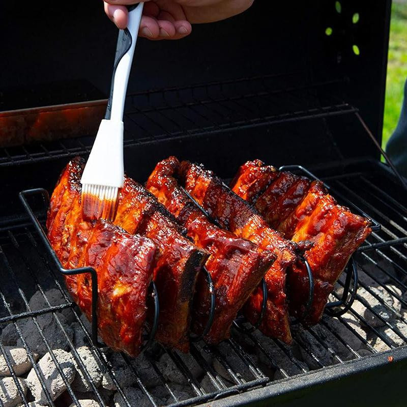 LMETJMA BBQ Rib Rack aus antihaftbeschichtetem Stahl für Gasgrills, 4 Rippchenhalterung - Bild 1