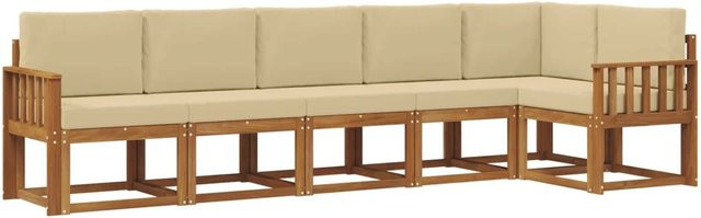 vidaXL Outdoor-Sofagarnitur L-Form aus massivem Akazienholz mit Kissen in Beige und Natur - Bild 1