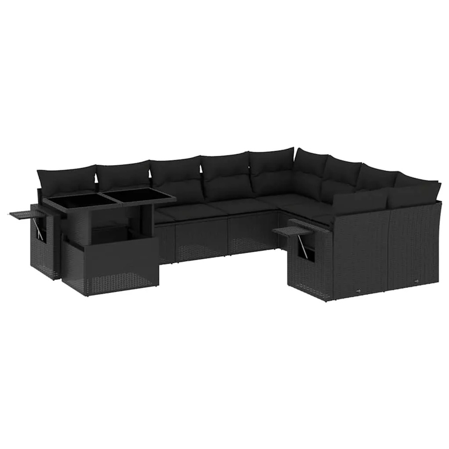 vidaXL 10-tlg. Garten-Sofagarnitur in L-Form aus Poly-Rattan mit Kissen, Schwarz - Bild 2