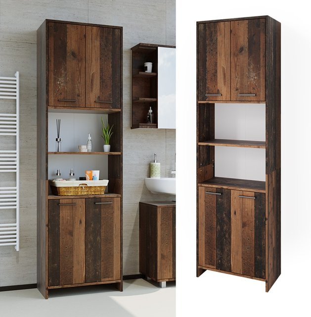 Vicco Badschrank Maris Old Style in Eiche Rustikal, Hochschrank für das Badezimmer, B/T/H: 56 x 30 x 190 cm - Bild 1