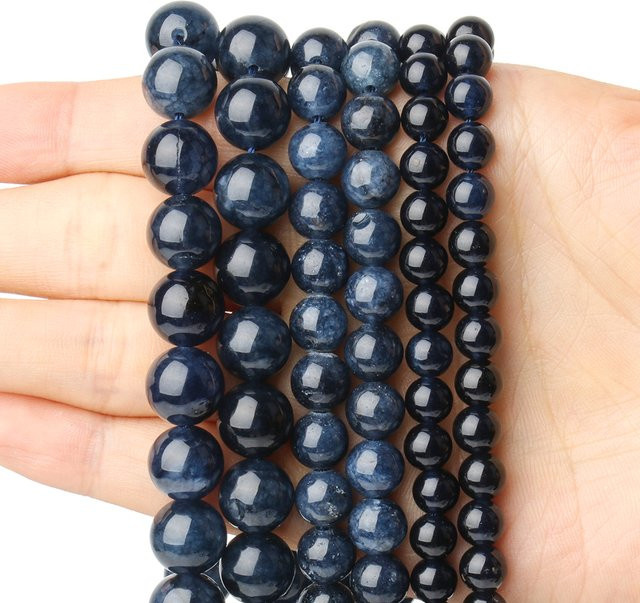 xilitata Perlen, Jade, Blau, Runde Perlen, 15'' - Bild 1