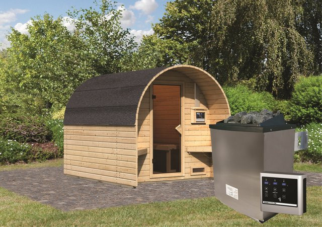 Karibu Fasshaus 2 Gartensauna mit 9,0 kW Ofen und externer Steuerung, B/T/H: 295 x 219 x 219 cm - Bild 1