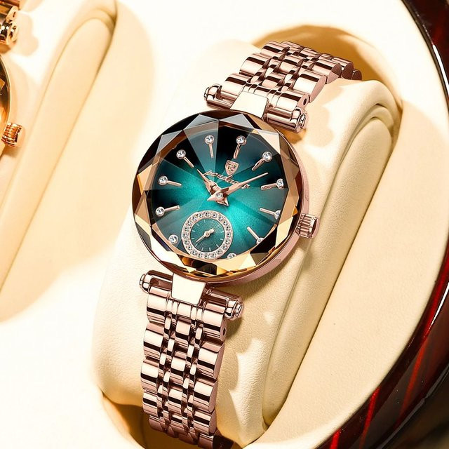 POEDAGAR Armbanduhr, Quarz, Edelstahl, Diamantbesetzt, Grün, Damen - Bild 1