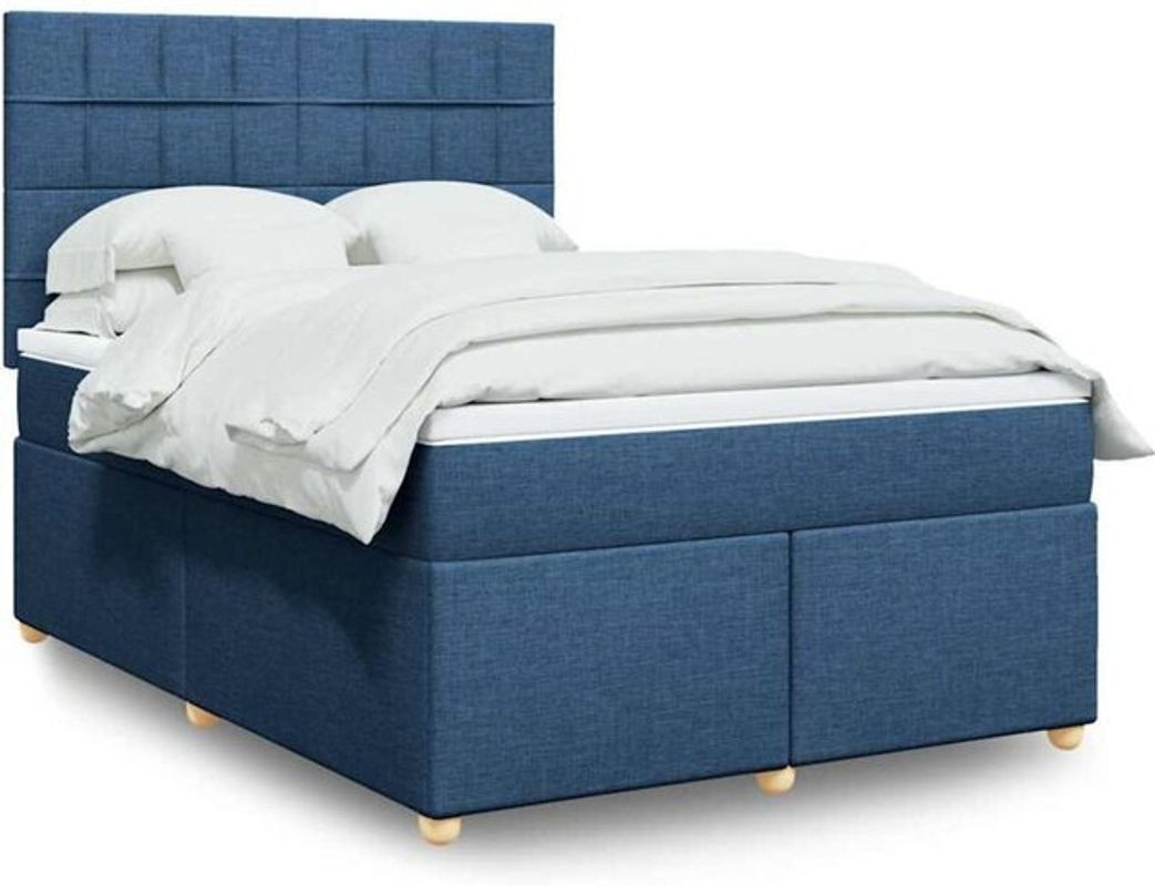 vidaxl Boxspringbett mit Matratze in Blau und Weiß aus Stoff und Holzwerkstoff B/T/H: 140 x 190 cm - Bild 1