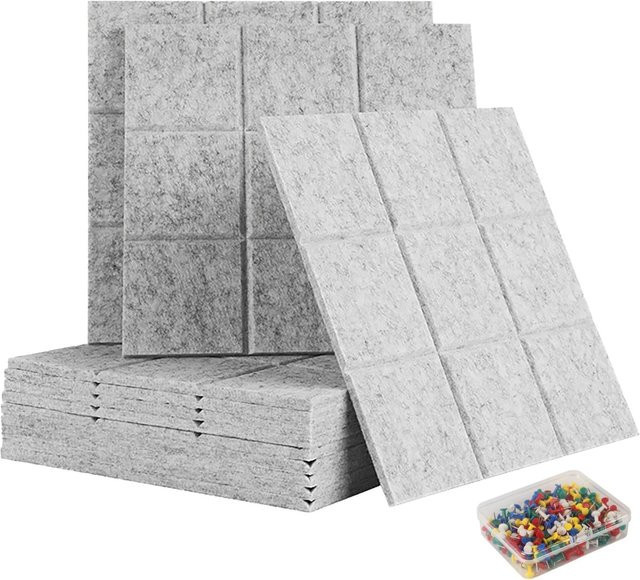 Relaxdays Filzpinnwand 12er Set Grau Selbstklebend B/T/H: 30 x 30 x 0,9 cm - Bild 1