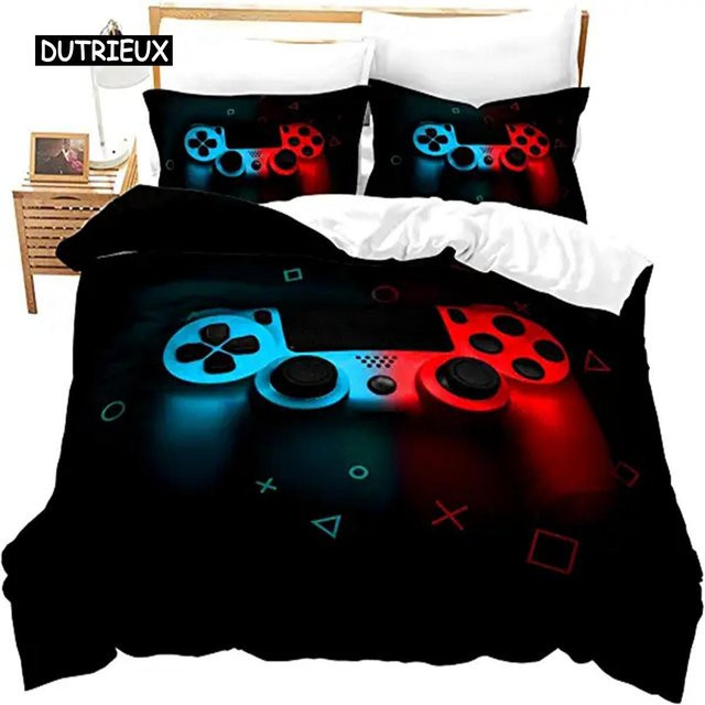Bettwäsche-Set mit Gaming-Controller-Motiv für Teenager von Binchi Outdoor Product, Blau, B/H: 140 x 200 cm - Bild 1