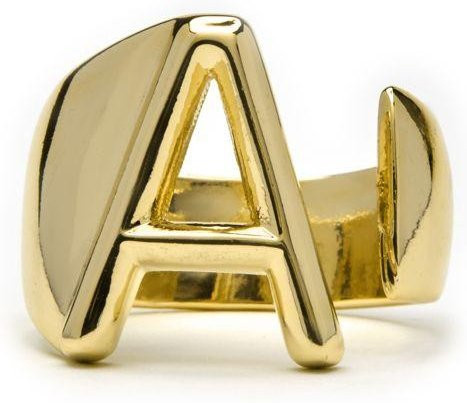 LUXENTER Ring Alphabet, Buchstabe A, 18 Karat vergoldet, beige, Damen - Bild 1