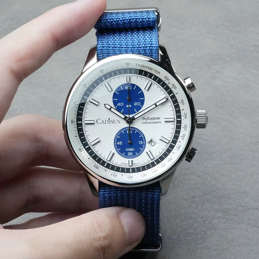CADISEN Armbanduhr Chronograph, Quarz, Edelstahl, Textil/NATO, Schwarz, Herren - Bild 3