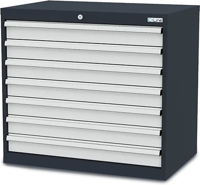 Simplaflex Schubladenschrank aus Stahlblech mit 7 Schubladen in Grau/Anthrazit, B/T/H: 90 x 57,5 x 82 cm - Bild 1