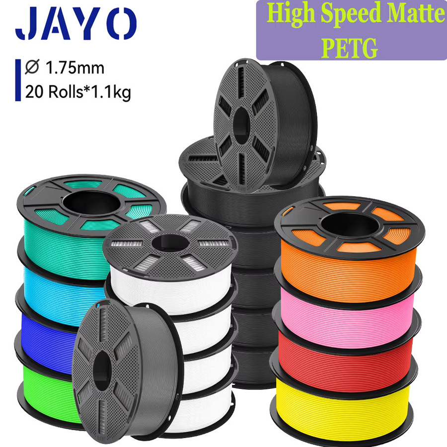 JAYO HSMPETG 3D-Drucker-Filament 20 Rollen, Hochgeschwindigkeits-Matt-PETG, 1,75 mm, Multicolour, für FDM 3D-Drucker - Bild 1