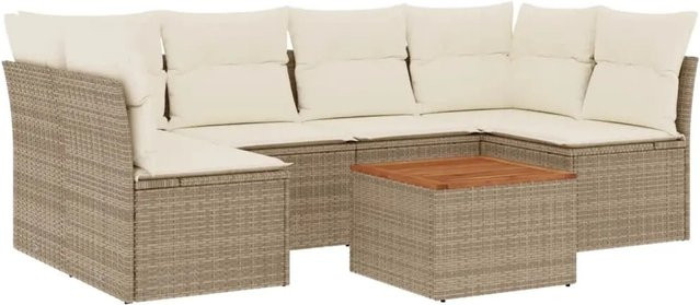 vidaXL 7-tlg. Garten-Sofagarnitur aus Polyrattan in Beige mit Kissen und Couchtisch - Bild 1