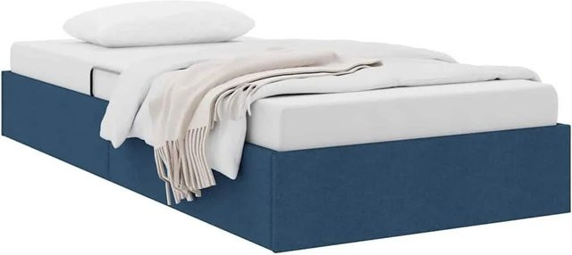 vidaXL Aufbewahrungsbett mit Kopfteil in Blau aus Stoff und Metall, B/T/H: 100 x 200 x 203 cm - Bild 1