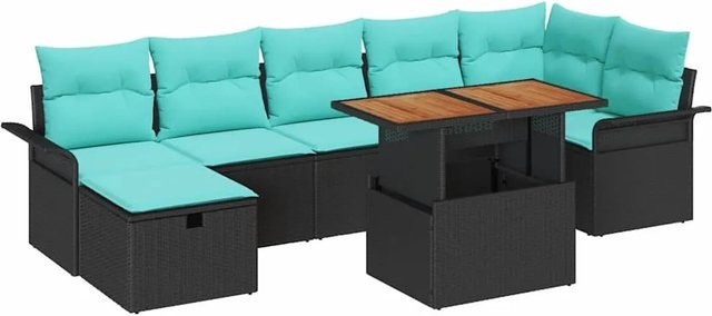 vidaXL Garten-Sofa-Set aus Polyrattan in Schwarz mit L-Form, Ottomane und Couchtisch, inklusive Kissen für Terrasse und Garten - Bild 1