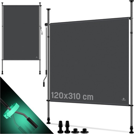 KESSER Klemmmarkise Senkrechtmarkise aus Aluminium mit Handkurbel als blickdichter Sichtschutz und Windschutz für Balkon, Garten und Terrasse, B/H: 120 x 310 cm