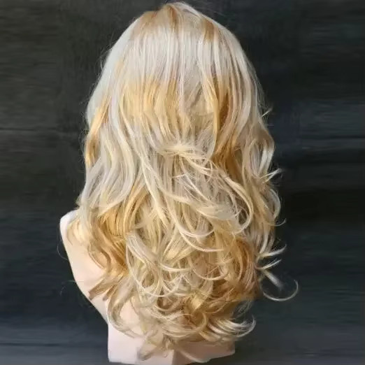 Whimsical W Perücke, lange gewellte Synthetik, Ombre Braun Blond Platin - Bild 2